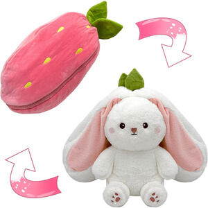 Bunny Stuffed Animal,Strawberry Reversible Cuddle Bunny Plush Doll